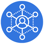 person icon in middle with six circles connected around