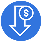 arrow pointing down with dollar bill sign